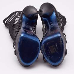 مملوكة مسبقًا حذاء بوت كاحل فرساتشي قفصي نعل سميك مقدمة مفتوحة جلد لامع ذهبي غير لامع ميتالك/ أسود مقاس 41