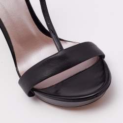 Versace Black Leather Flower Bow T- Strap Sandals Size 39        