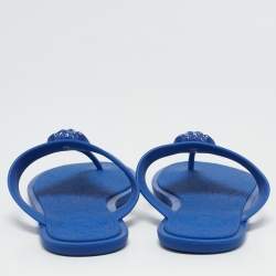 Versace Blue Rubber Medusa Thong Slide Flats Size 38.5