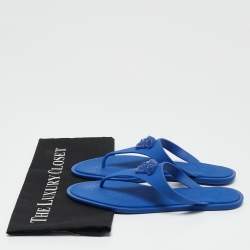 Versace Blue Rubber Medusa Thong Slide Flats Size 38.5