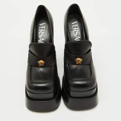 Versace Black Leather Aevitas Platform Block Heel Pumps Size 39