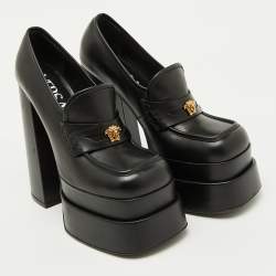 Versace Black Leather Aevitas Platform Block Heel Pumps Size 39