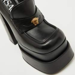 Versace Black Leather Aevitas Platform Block Heel Pumps Size 39