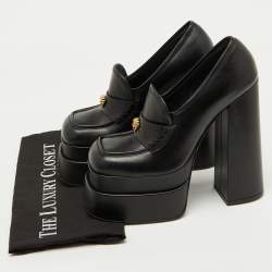 Versace Black Leather Aevitas Platform Block Heel Pumps Size 39