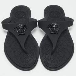 Versace Black Rubber Medusa Thong Flats Size 38.5