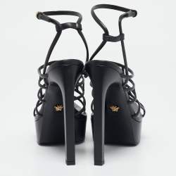 Versace Black Leather Greca Cage Platform Sandals Size 41