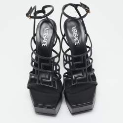 Versace Black Leather Greca Cage Platform Sandals Size 41