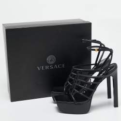 Versace Black Leather Greca Cage Platform Sandals Size 41