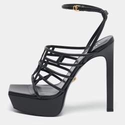 Versace Black Leather Greca Cage Platform Sandals Size 41