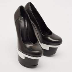 Versace Black/White Leather Triple Platform Pumps Size 35
