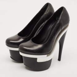 Versace Black/White Leather Triple Platform Pumps Size 35