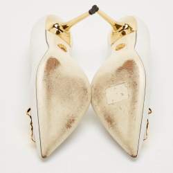 Pre Owned Versace White Leather Medusa Pointed Toe Pumps Size 36.5