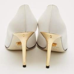 Pre Owned Versace White Leather Medusa Pointed Toe Pumps Size 36.5