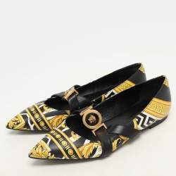 Versace Yellow/Black Leather Savage Wild Barocco Ballet Flats Size 38