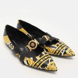 Versace Yellow/Black Leather Savage Wild Barocco Ballet Flats Size 38