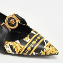 Versace Yellow/Black Leather Savage Wild Barocco Ballet Flats Size 38