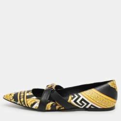 Versace Yellow/Black Leather Savage Wild Barocco Ballet Flats Size 38