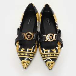Versace Yellow/Black Leather Savage Wild Barocco Ballet Flats Size 38