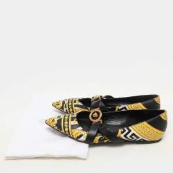 Versace Yellow/Black Leather Savage Wild Barocco Ballet Flats Size 38