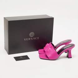 Versace Pink Leather Medusa Slide Sandals Size 38