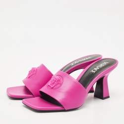 Versace Pink Leather Medusa Slide Sandals Size 38