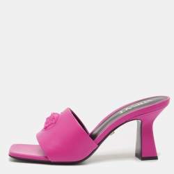 Versace Pink Leather Medusa Slide Sandals Size 38