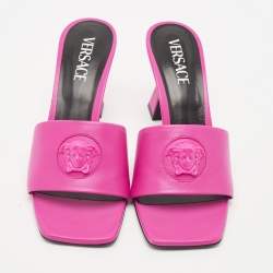 Versace Pink Leather Medusa Slide Sandals Size 38