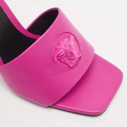 Versace Pink Leather Medusa Slide Sandals Size 38