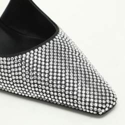 Pre Owned Versace Black Crystal Embellished Satin Medusa Slingback Pumps Size 39