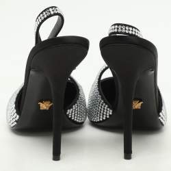 Pre Owned Versace Black Crystal Embellished Satin Medusa Slingback Pumps Size 39