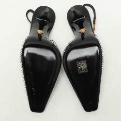 Pre Owned Versace Black Crystal Embellished Satin Medusa Slingback Pumps Size 39