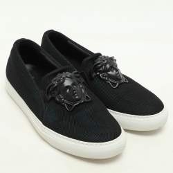Versace Black/Green Mesh Medusa Slip On Sneakers Size 39