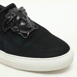 Versace Black/Green Mesh Medusa Slip On Sneakers Size 39