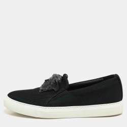 Versace Black/Green Mesh Medusa Slip On Sneakers Size 39