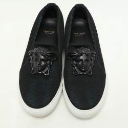 Versace Black/Green Mesh Medusa Slip On Sneakers Size 39