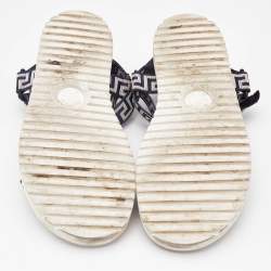 Versace Navy Blue/White Canvas La Greca Flat Sandals Size 43