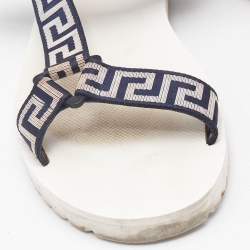 Versace Navy Blue/White Canvas La Greca Flat Sandals Size 43