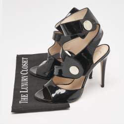 Versace Black Patent Leather Cutout Open Toe Ankle Cuff Sandals Size 40