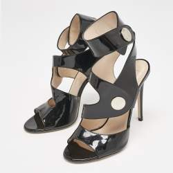 Versace Black Patent Leather Cutout Open Toe Ankle Cuff Sandals Size 40