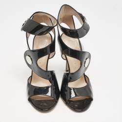 Versace Black Patent Leather Cutout Open Toe Ankle Cuff Sandals Size 40