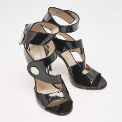 Versace Black Patent Leather Cutout Open Toe Ankle Cuff Sandals Size 40