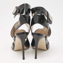Versace Black Patent Leather Cutout Open Toe Ankle Cuff Sandals Size 40