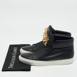 Versace Black Leather Medusa High Top Sneakers Size 40