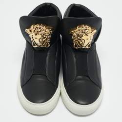 Versace Black Leather Medusa High Top Sneakers Size 40