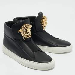 Versace Black Leather Medusa High Top Sneakers Size 40