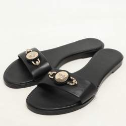 Versace Black Leather Medusa Flat Slides Size 37