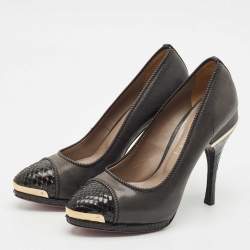 Versace Grey/Black Python Leather and Canvas Platform Pumps Size 39
