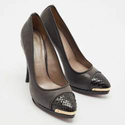 Versace Grey/Black Python Leather and Canvas Platform Pumps Size 39