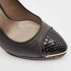 Versace Grey/Black Python Leather and Canvas Platform Pumps Size 39