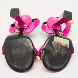 Versace Pink Satin Medusa Chain Ankle Strap Sandals Size 37